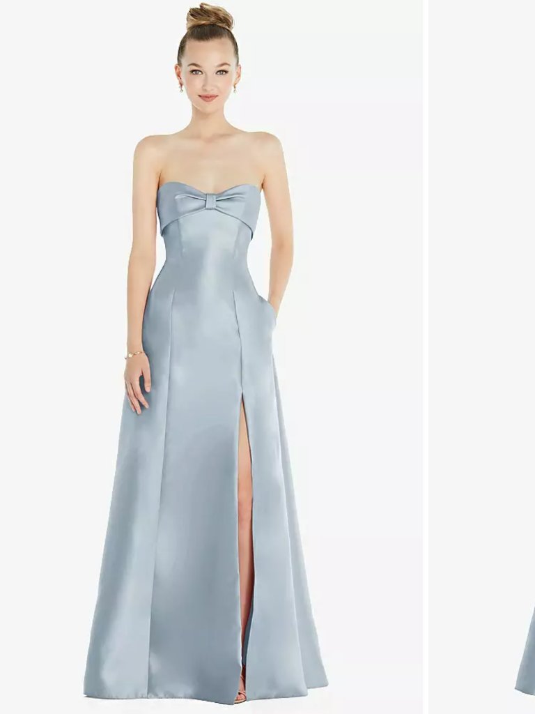 Bow Cuff Strapless Satin Ball Gown